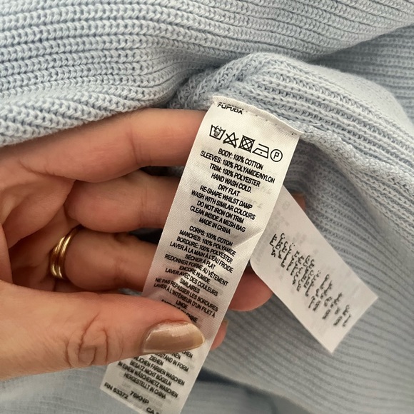 🦋 French Connection - Blogger Favorite V Neck Sweater w/ Floral Sleeves - Blue - Picture 3 of 8